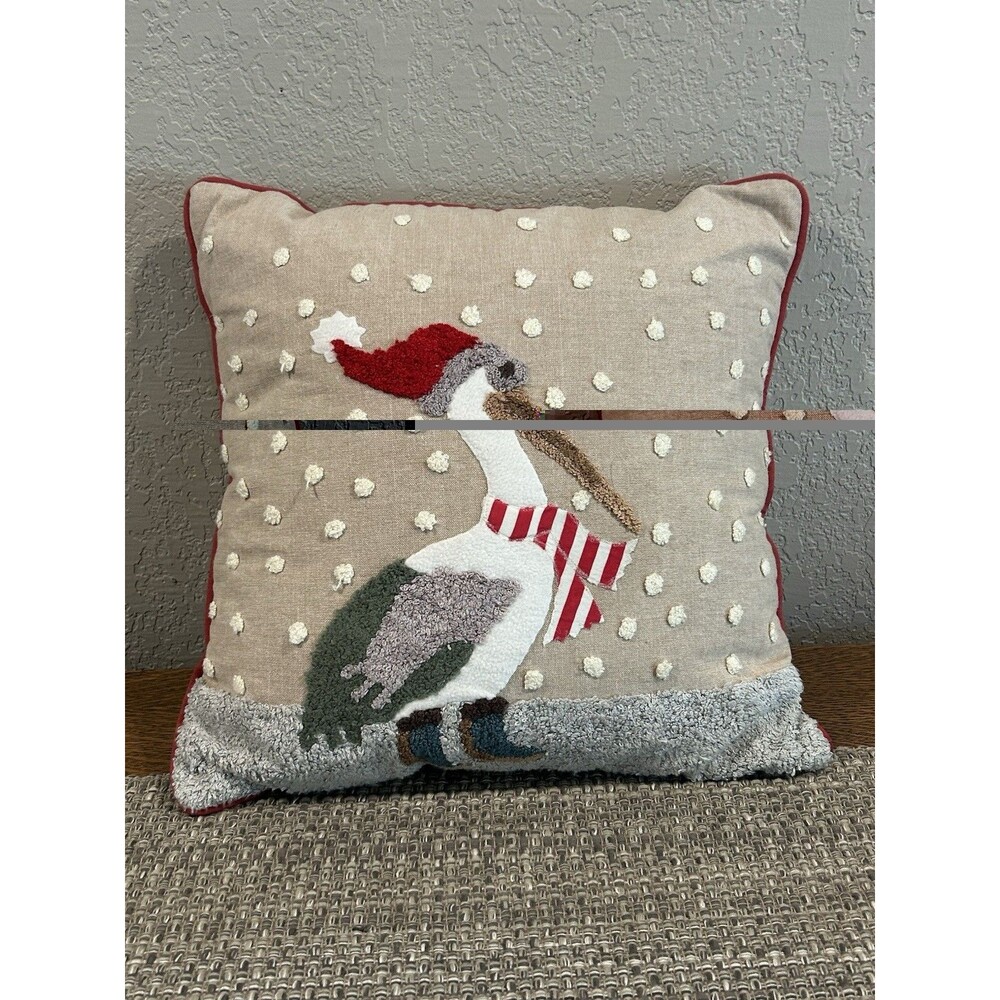Pier One Pelican Throw Accent  Pillow Winter Coastal Christmas 16” X 16”